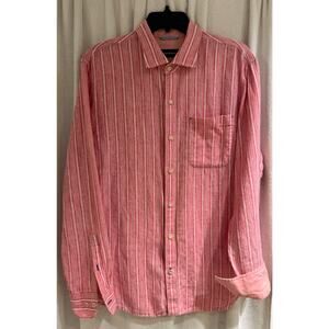 Tommy Bahama 100% Linen Men s L/S Dress Shirt M/M Flip Cuff Red/White Pinstripe